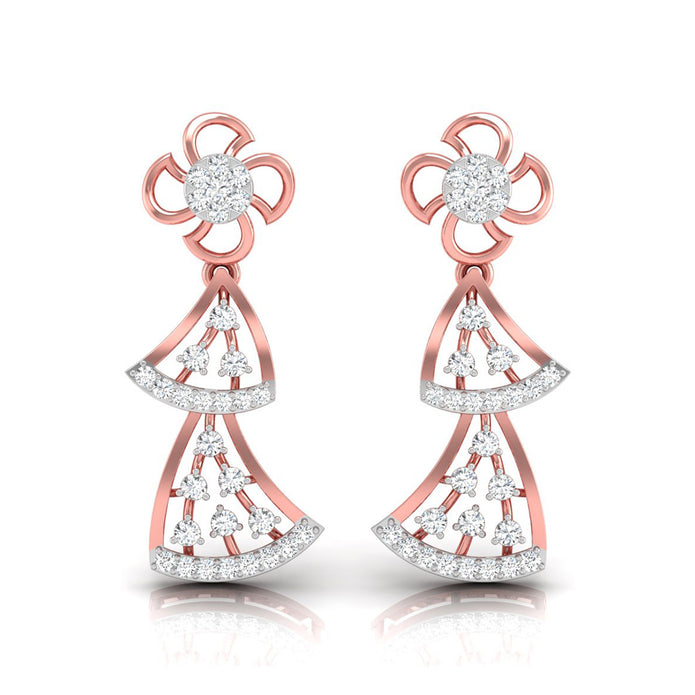 round diamond dangler earrings in rose gold