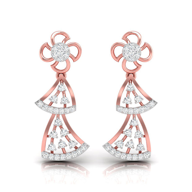 round diamond dangler earrings in rose gold