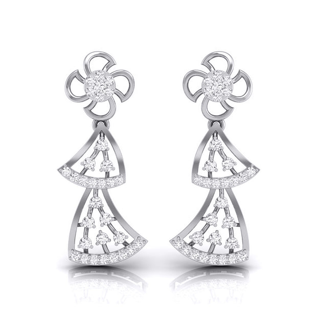 round diamond dangler earrings in white gold