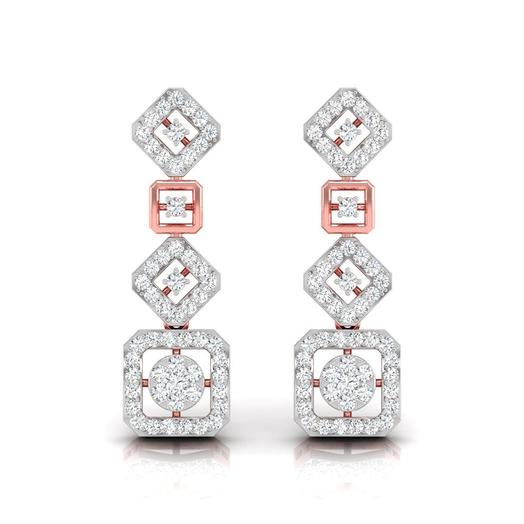 round diamond dangler earrings in rose gold