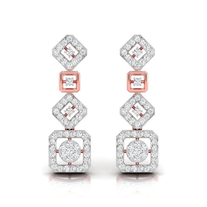 round diamond dangler earrings in rose gold