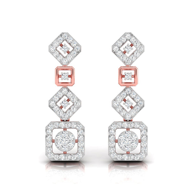 round diamond dangler earrings in rose gold
