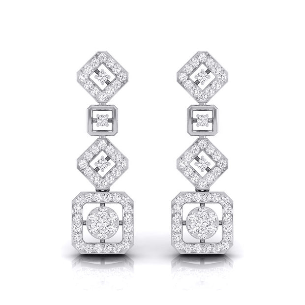round diamond dangler earrings in white gold
