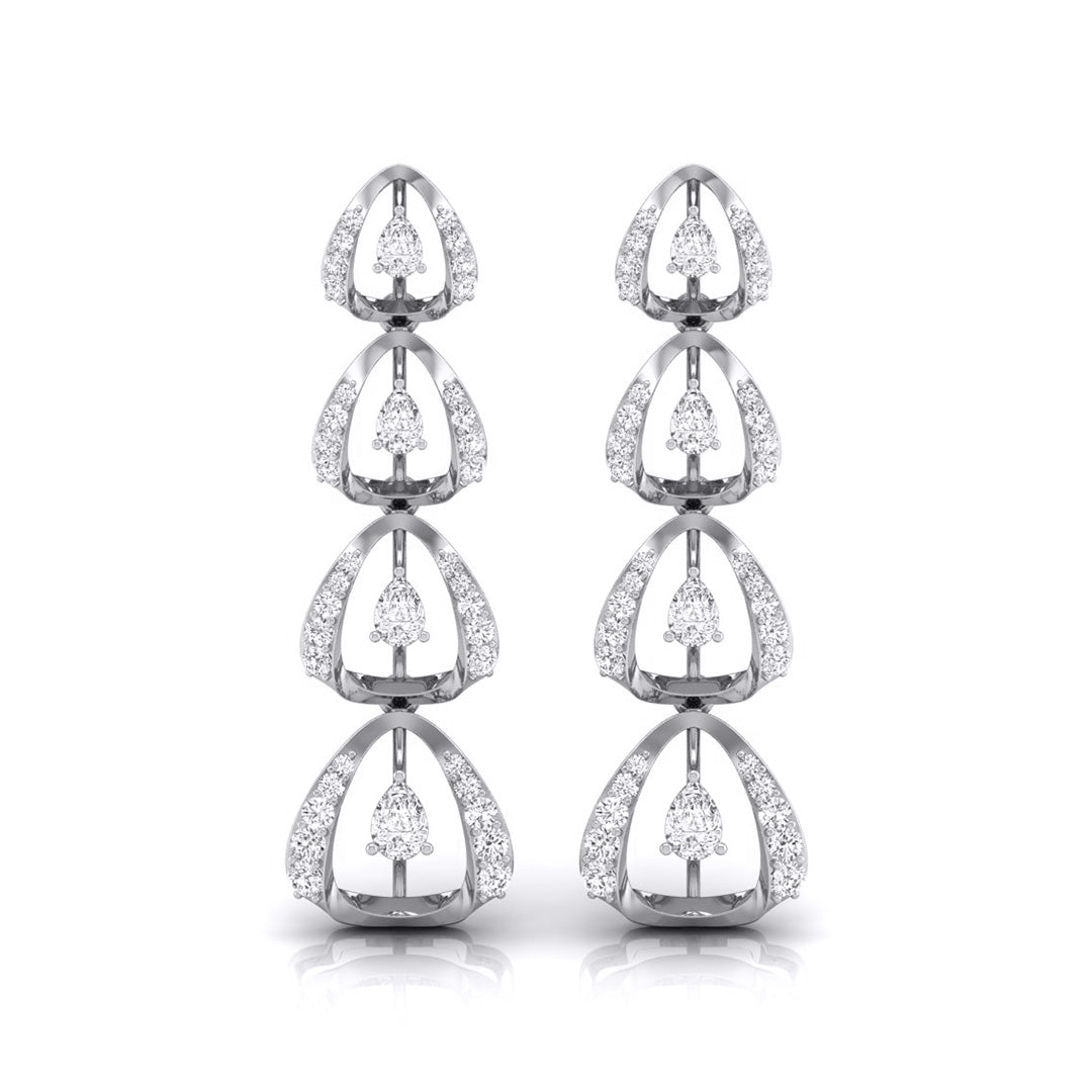 round diamond dangler earrings in white gold