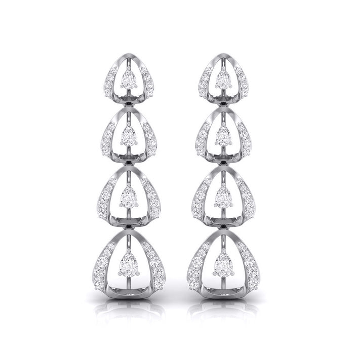 round diamond dangler earrings in white gold