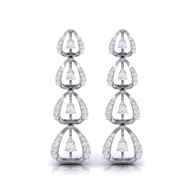 round diamond dangler earrings in white gold