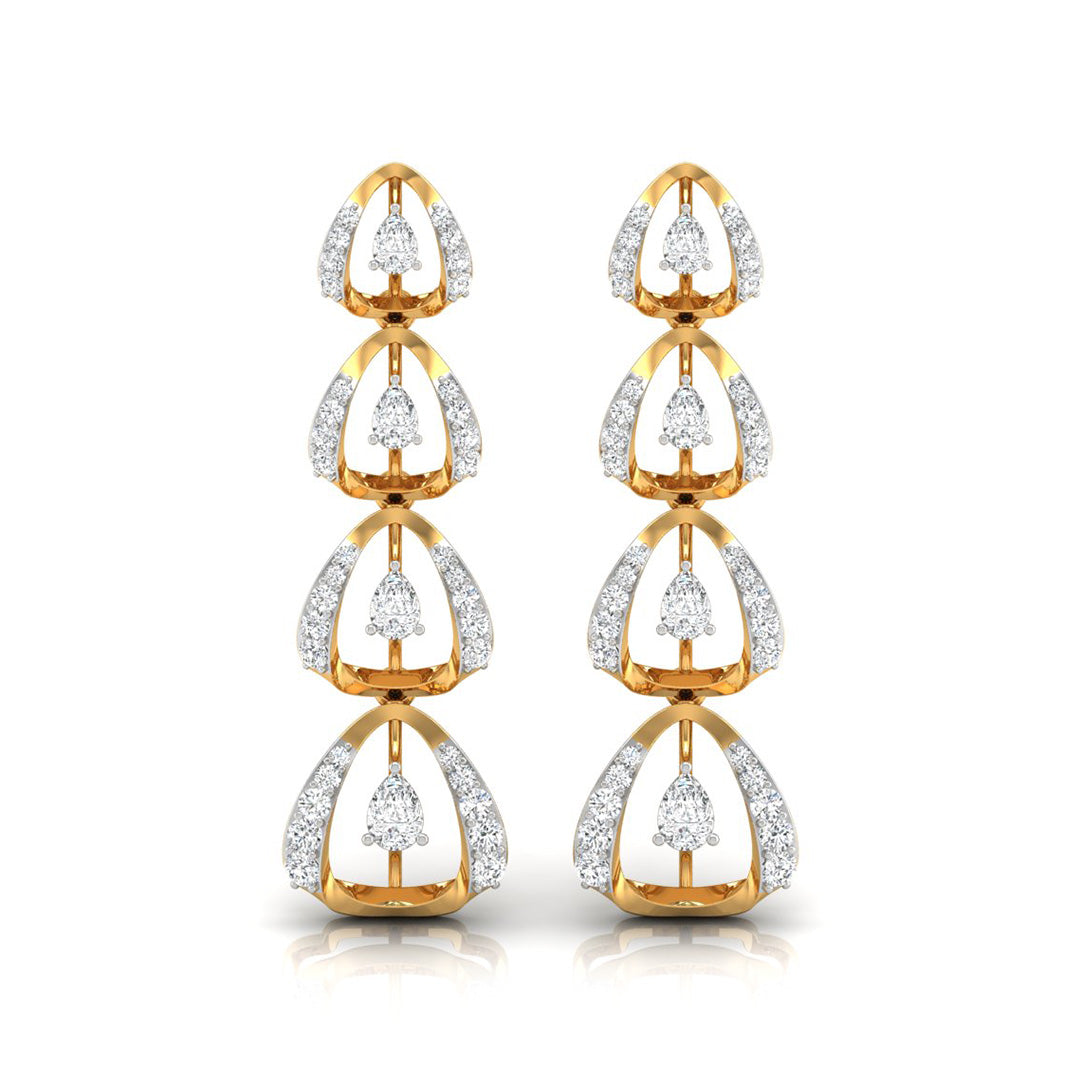 round diamond dangler earrings in yellow gold