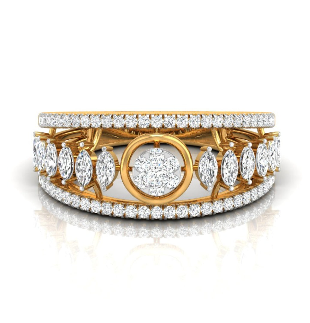 round and marquise cut lab-grown diamond band in yellow gold