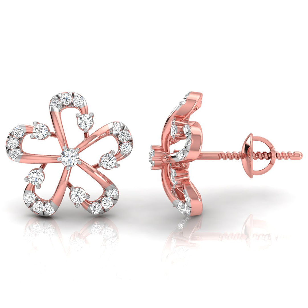 0.19Ct Flower Design Prong Set Lab-Grown Diamond Gold Stud Earrings