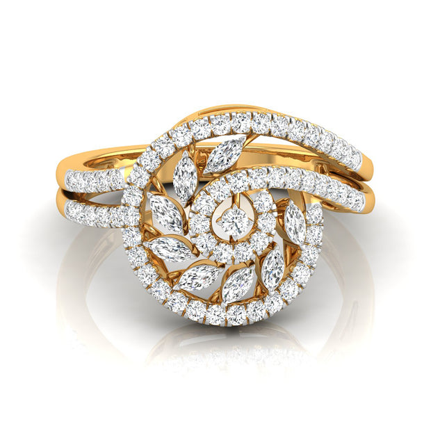 spiral marquise cut prong set diamond ring in yellow gold