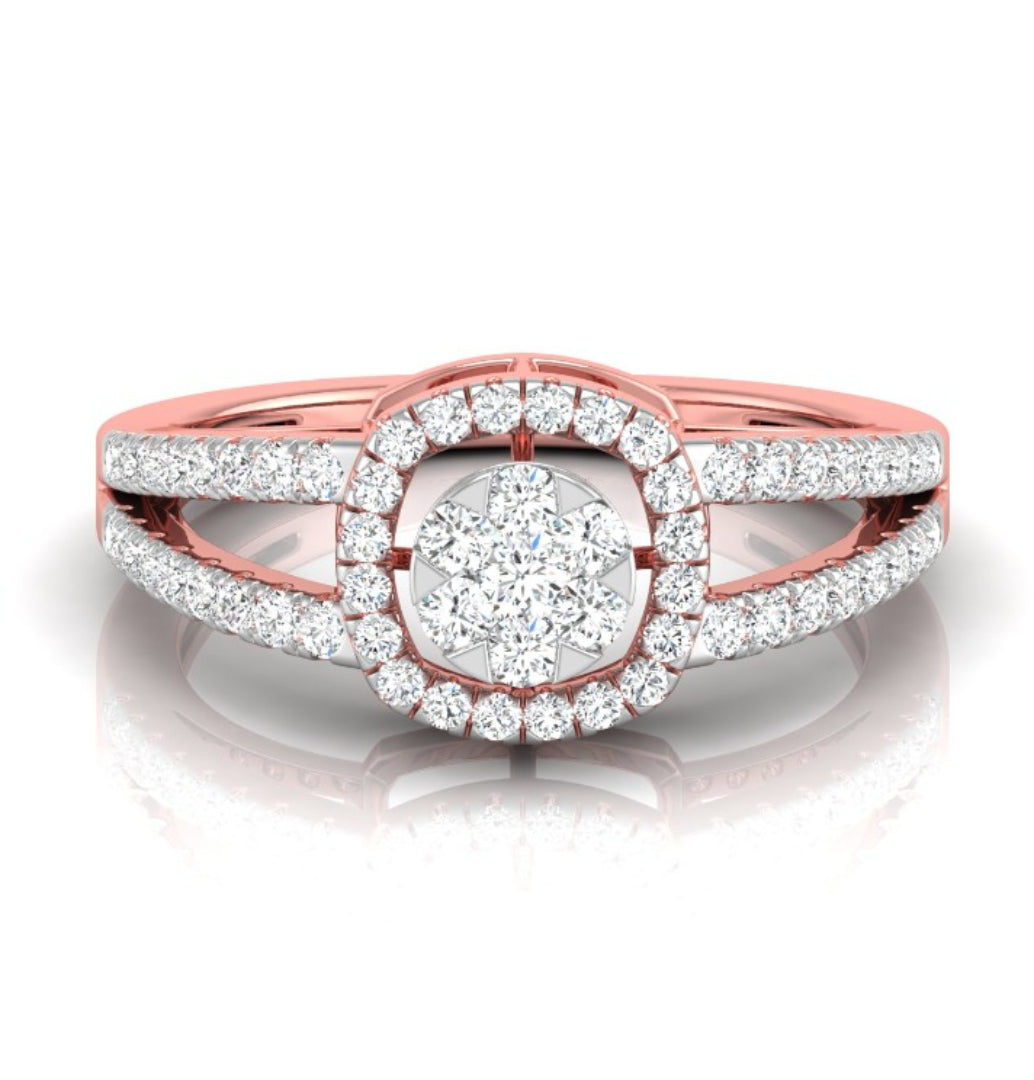 split shank round cluster diamond ring in rose gold