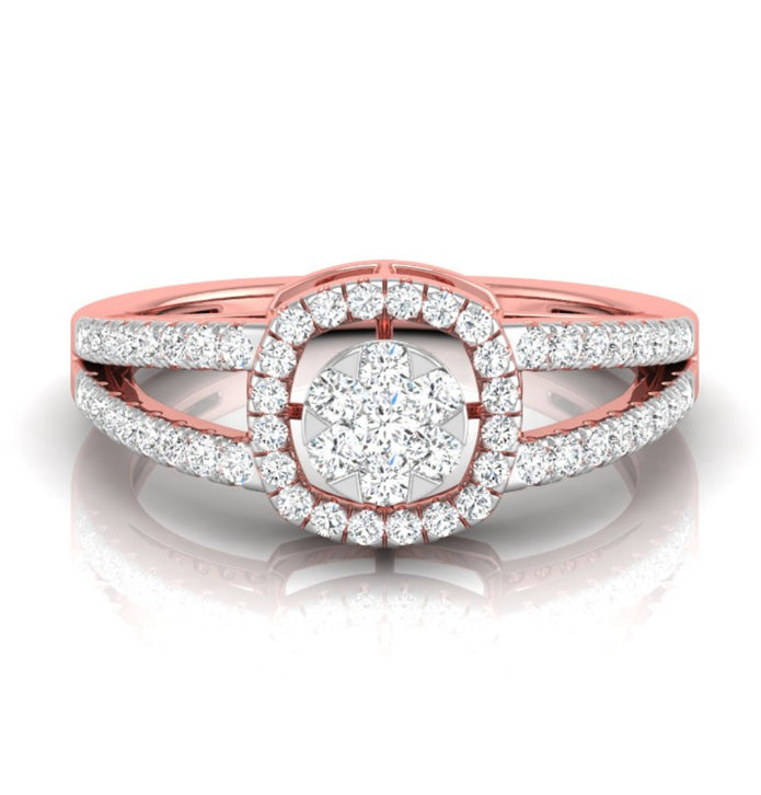 split shank round cluster diamond ring in rose gold