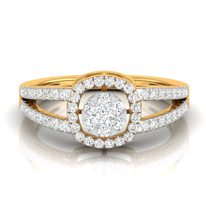 split shank round cluster diamond ring in yellow gold