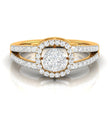 split shank round cluster diamond ring in yellow gold