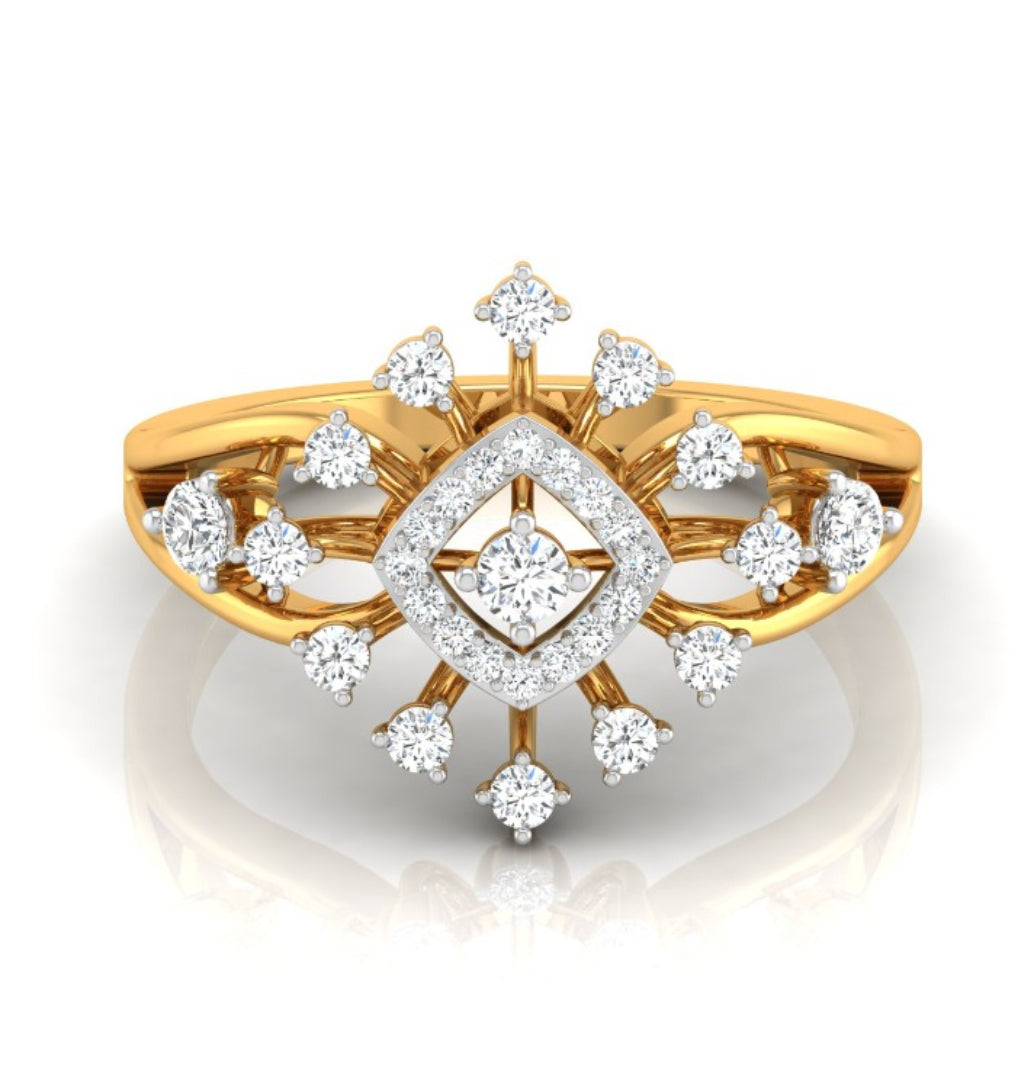 square halo prong set lab-grown diamond ring yellow gold