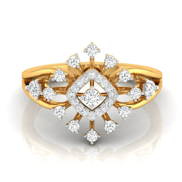 square halo prong set lab-grown diamond ring yellow gold
