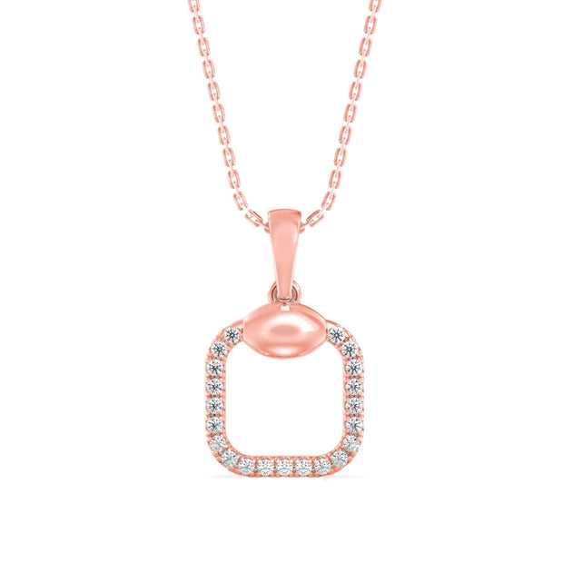 square pave diamond pendant necklace in rose gold