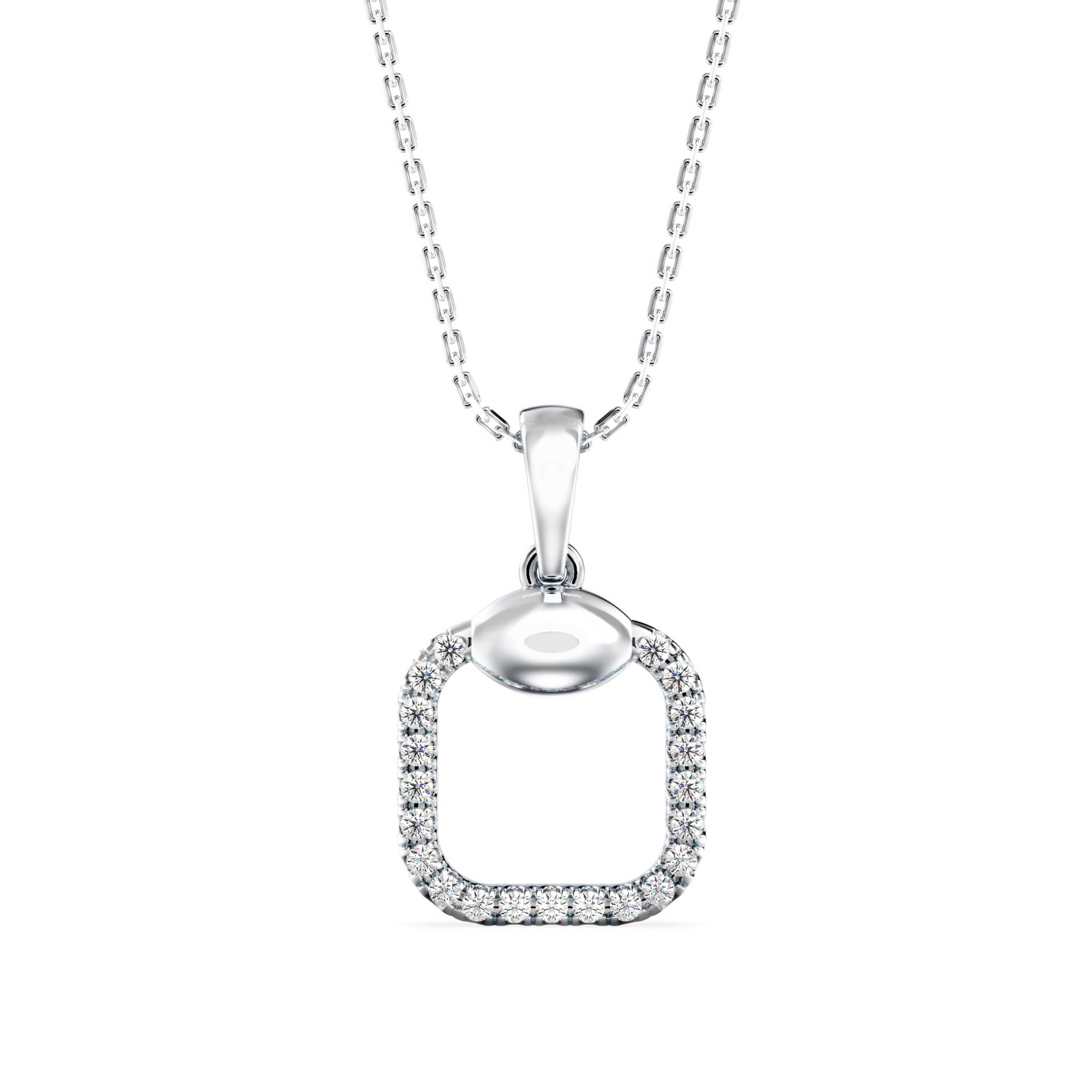square pave diamond pendant necklace in white gold