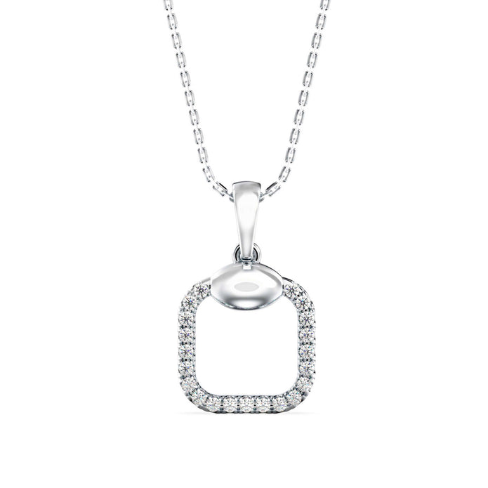 square pave diamond pendant necklace in white gold