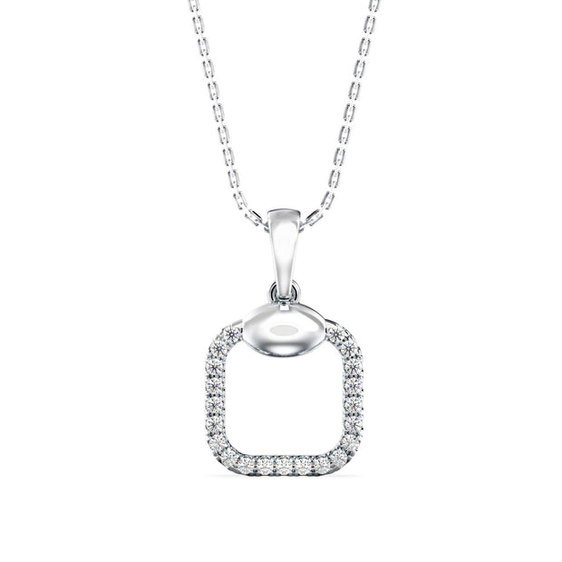 square pave diamond pendant necklace in white gold