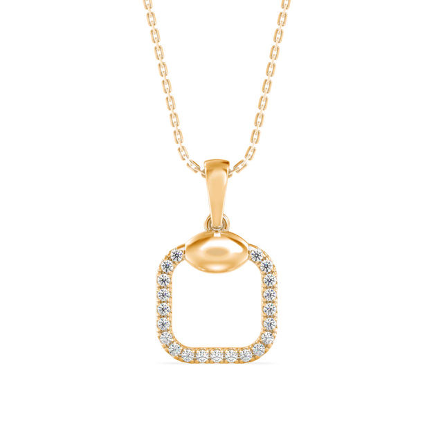 square pave diamond pendant necklace in yellow gold