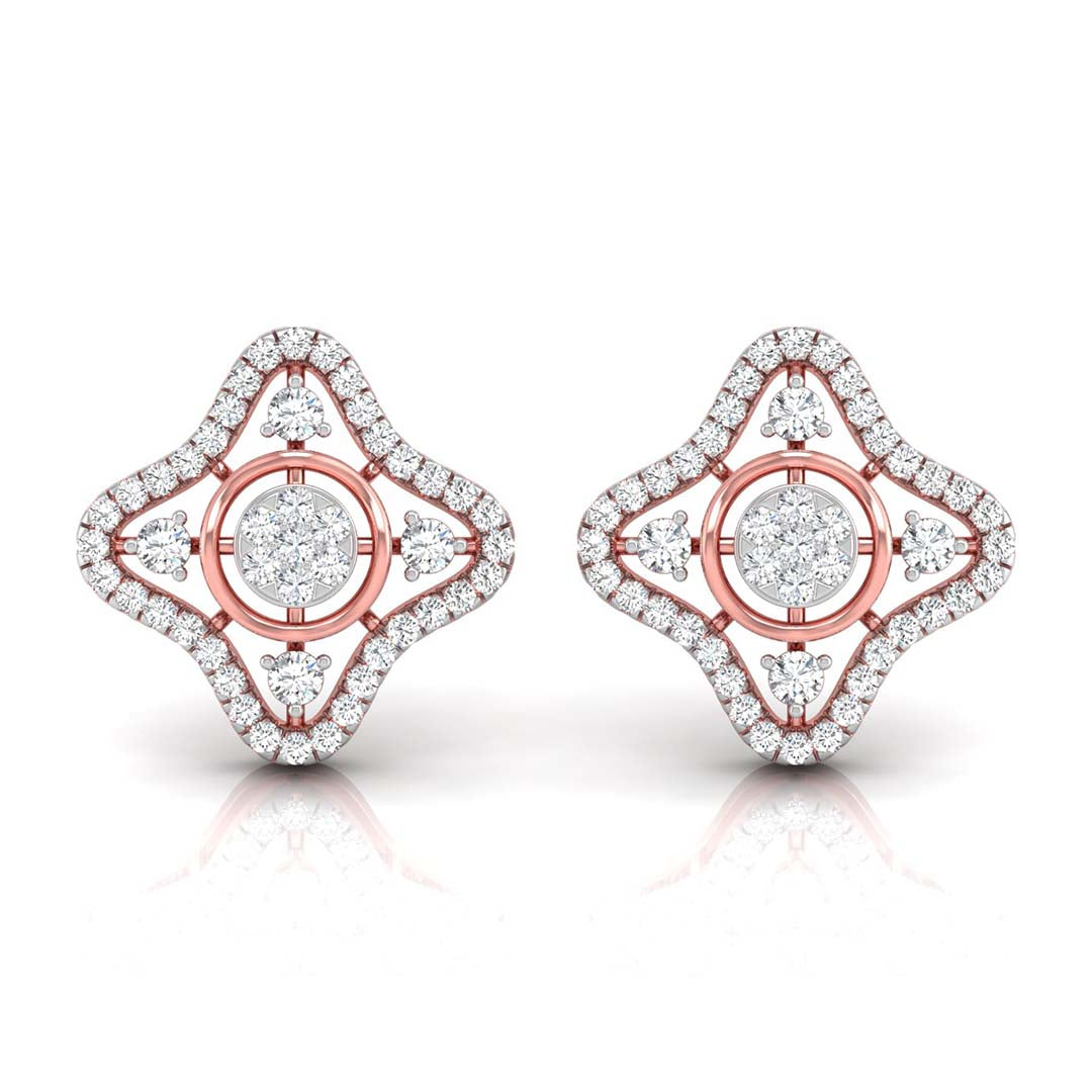  star shape round diamond stud earrings in rose gold