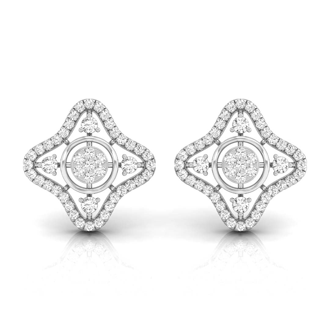 star shape round diamond stud earrings in white gold