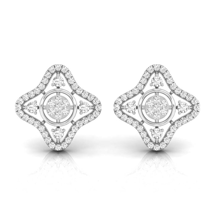 star shape round diamond stud earrings in white gold
