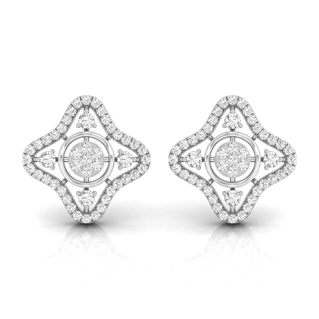 star shape round diamond stud earrings in white gold