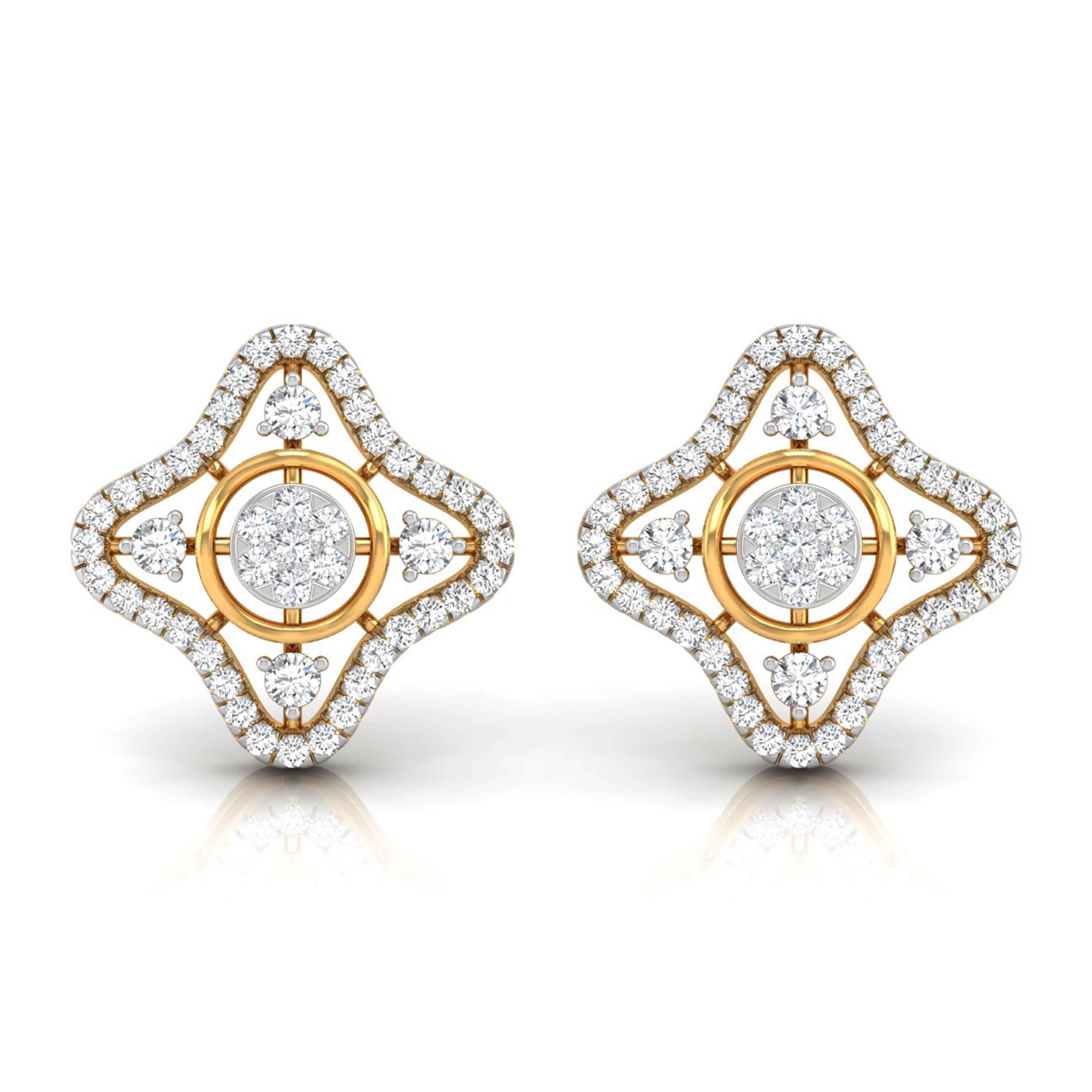 star shape round diamond stud earrings in yellow gold