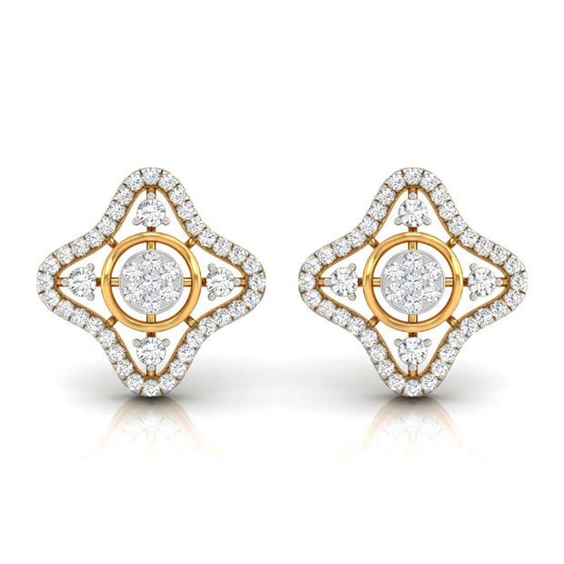 star shape round diamond stud earrings in yellow gold