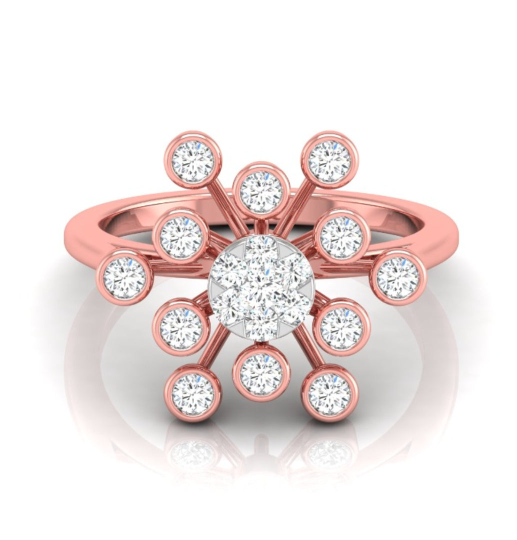 Starburst Design Round Cut Lab-Grown Diamond Rose Gold Ring
