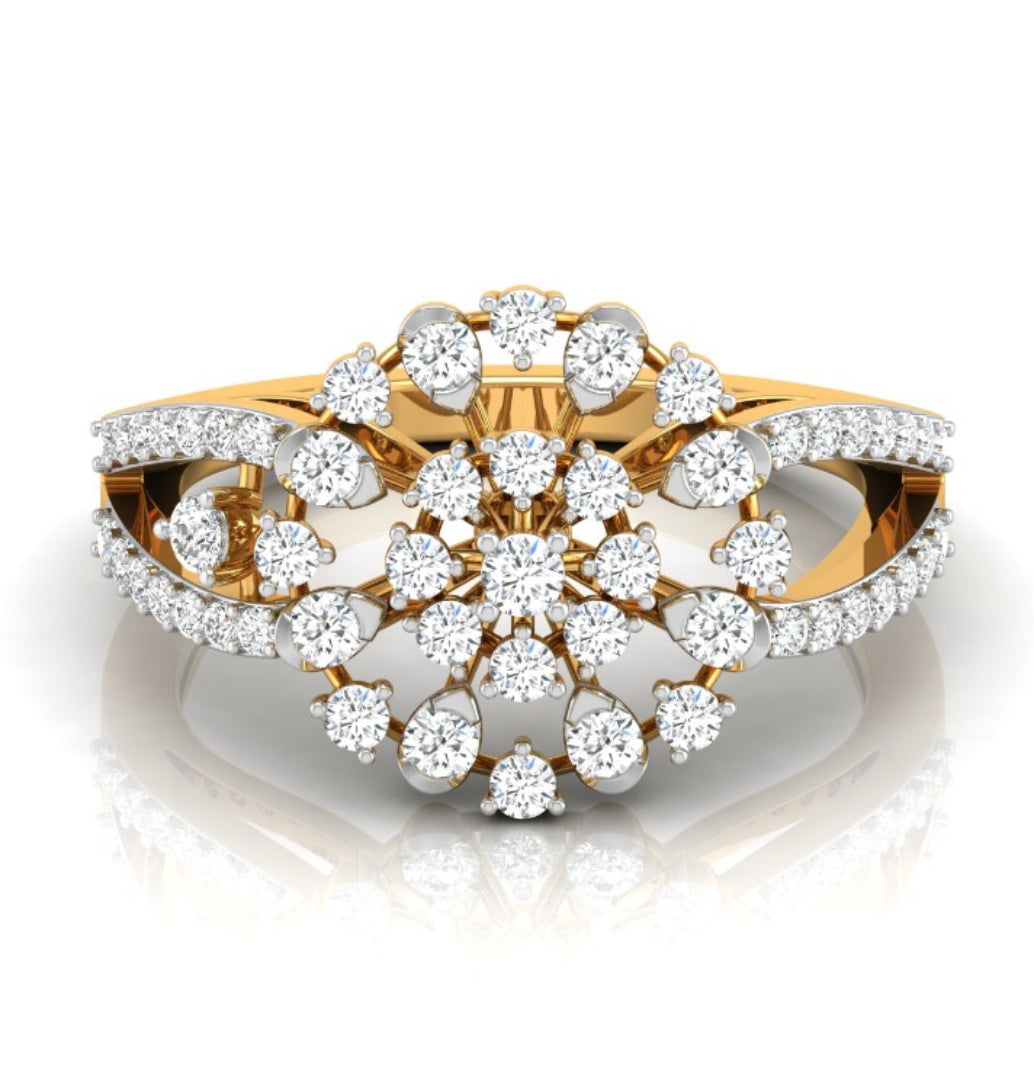 sunburst cluster lab-grown diamond ring yellow gold