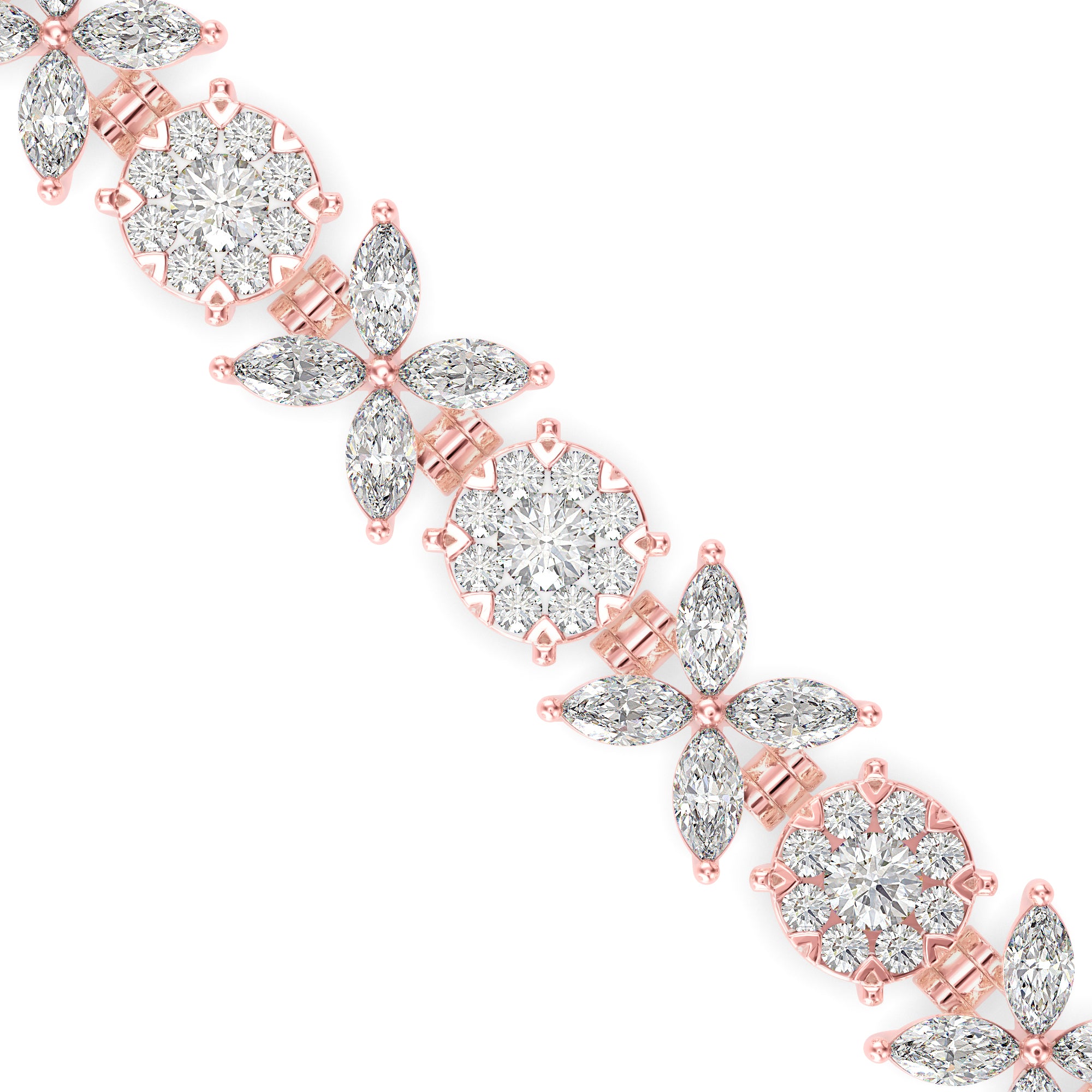 0.26Ct Floral Design Round And Marqusie Lab-Grown Diamond Gold Tennis Bracelet