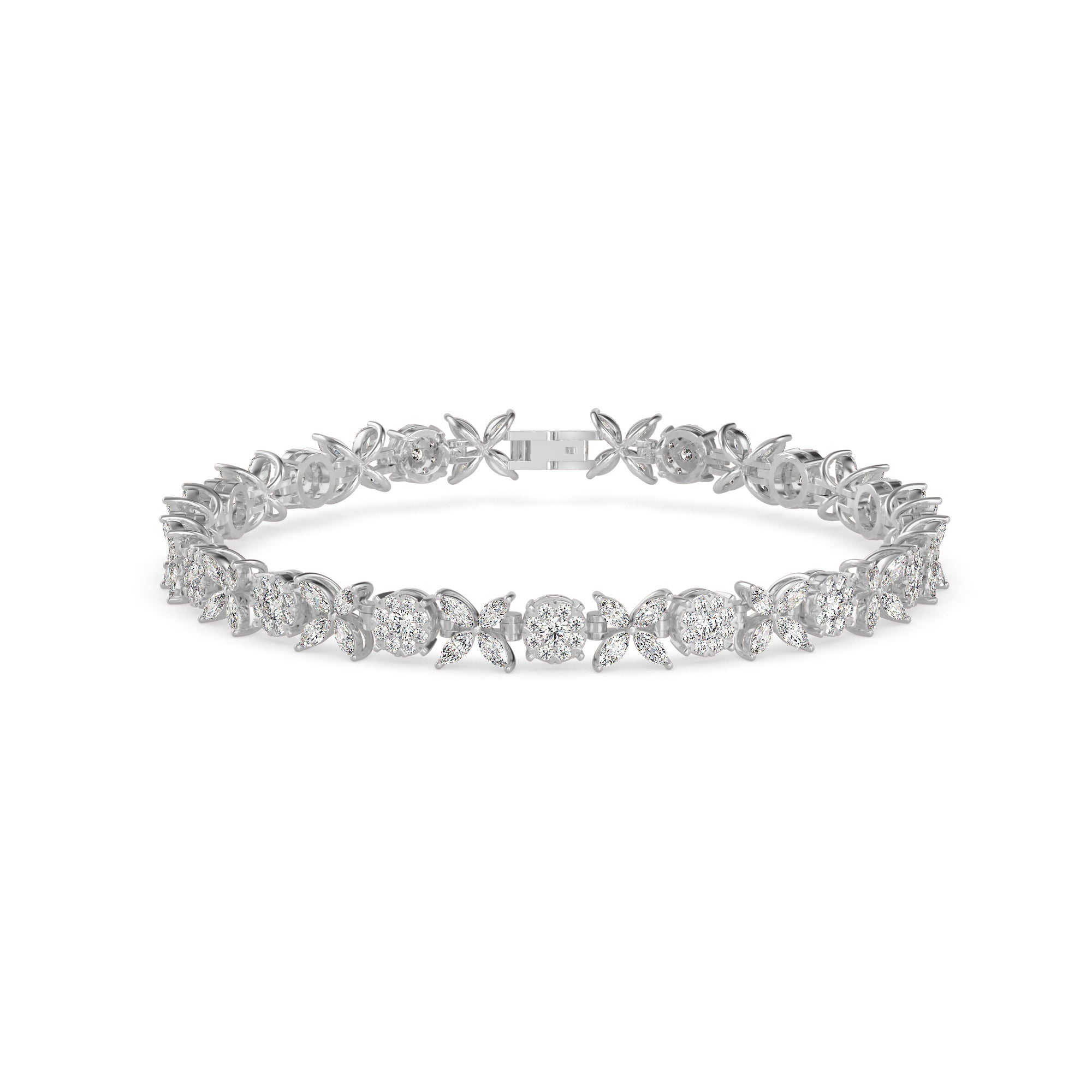0.26Ct Floral Design Round And Marqusie Lab-Grown Diamond Gold Tennis Bracelet