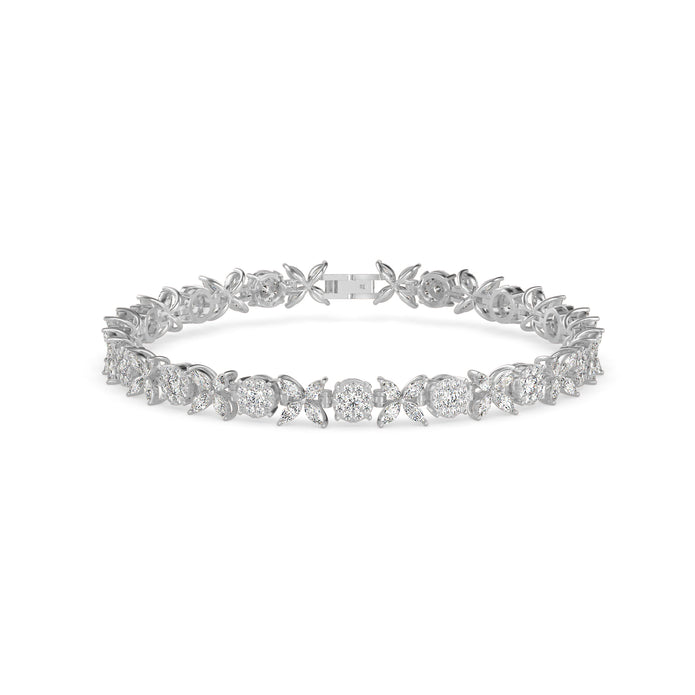 0.26Ct Floral Design Round And Marqusie Lab-Grown Diamond Gold Tennis Bracelet