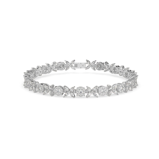 0.26Ct Floral Design Round And Marqusie Lab-Grown Diamond Gold Tennis Bracelet