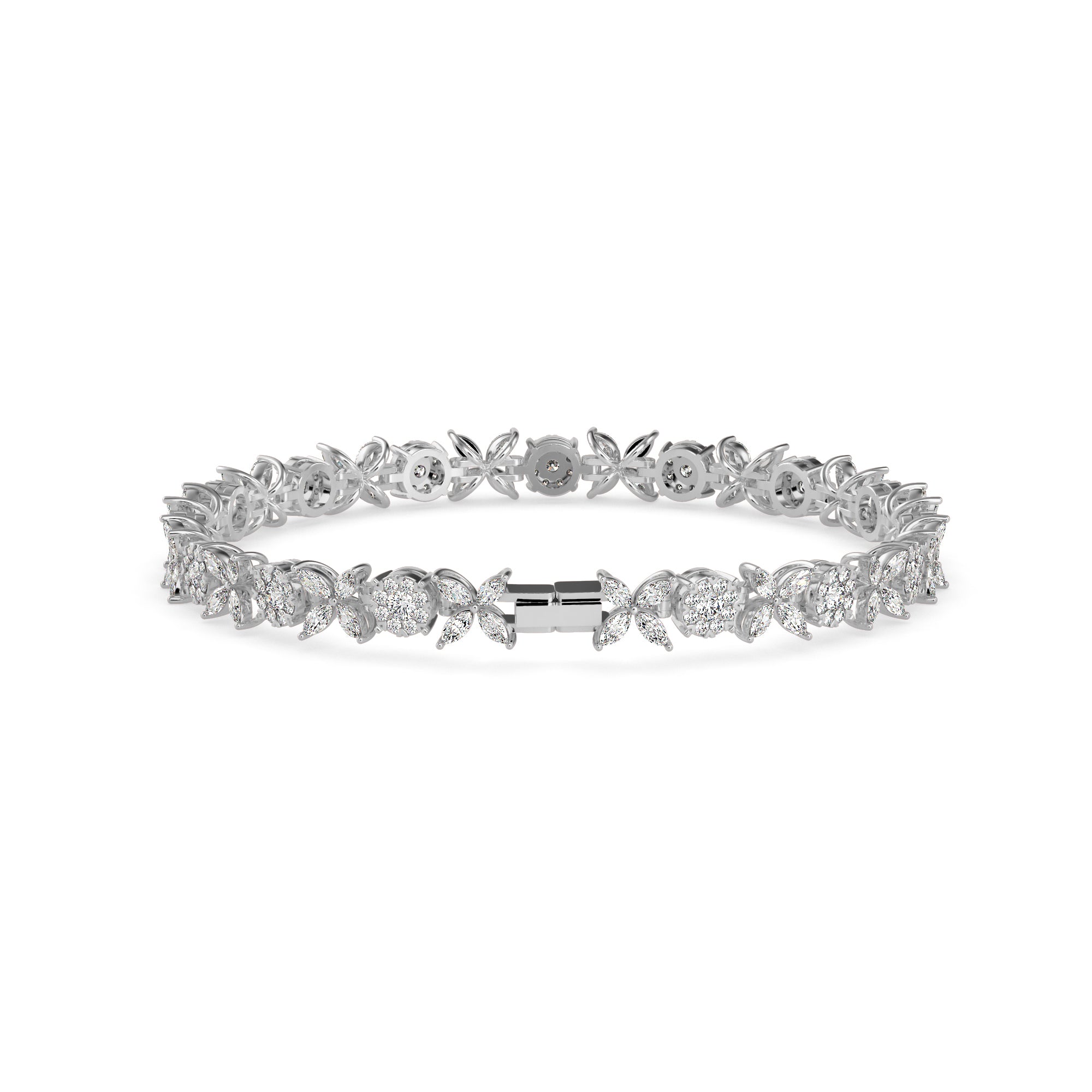 0.26Ct Floral Design Round And Marqusie Lab-Grown Diamond Gold Tennis Bracelet