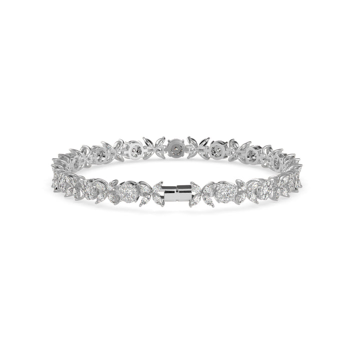 0.26Ct Floral Design Round And Marqusie Lab-Grown Diamond Gold Tennis Bracelet