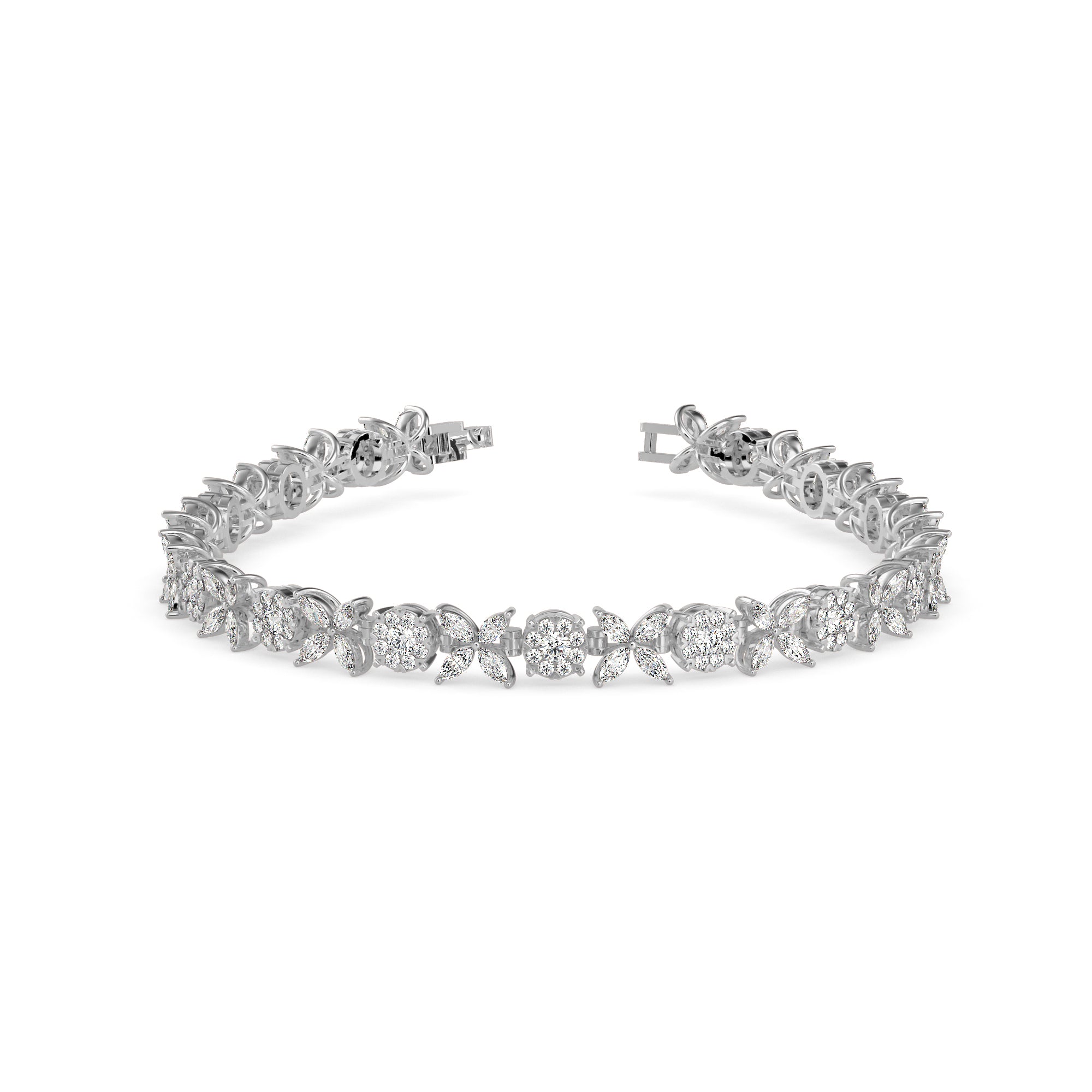 0.26Ct Floral Design Round And Marqusie Lab-Grown Diamond Gold Tennis Bracelet