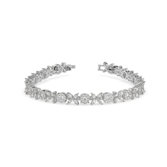 0.26Ct Floral Design Round And Marqusie Lab-Grown Diamond Gold Tennis Bracelet
