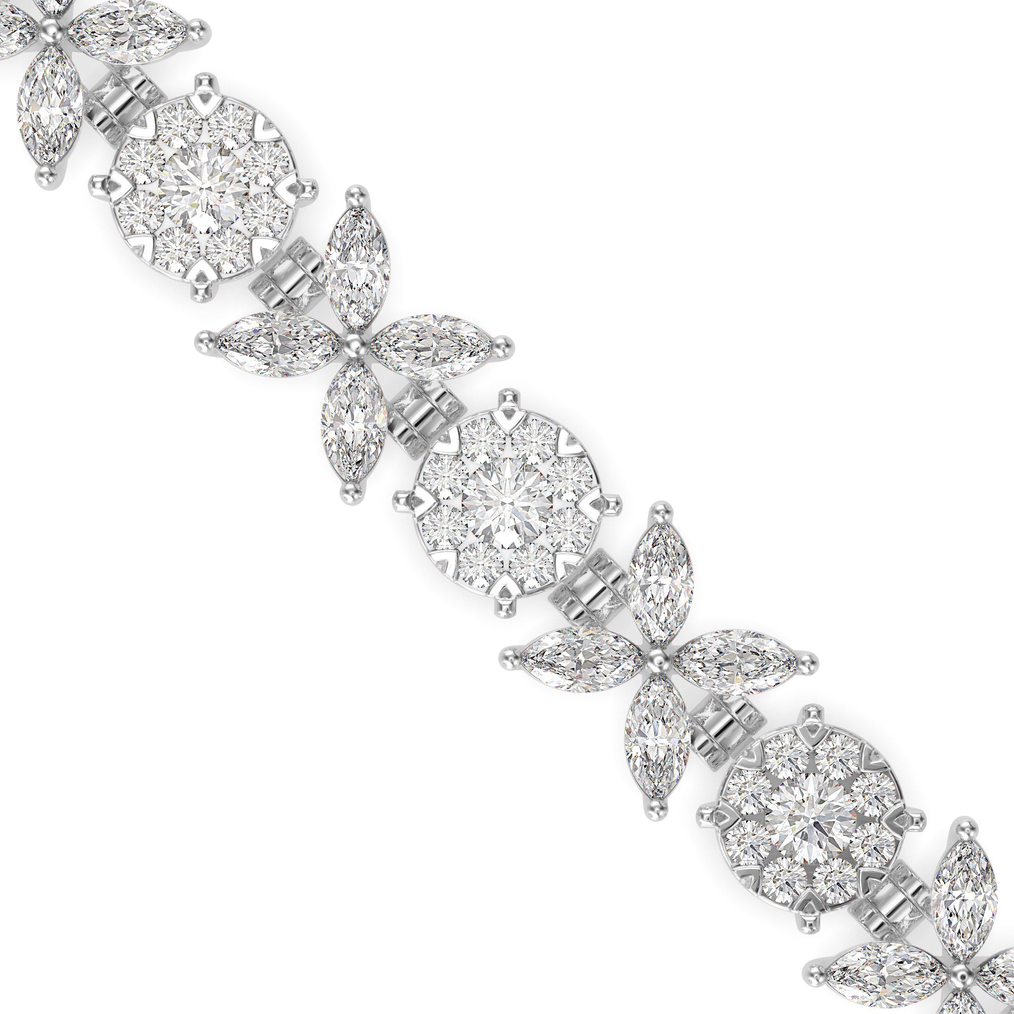 0.26Ct Floral Design Round And Marqusie Lab-Grown Diamond Gold Tennis Bracelet