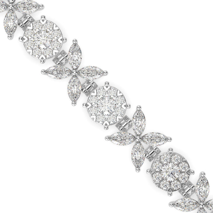 0.26Ct Floral Design Round And Marqusie Lab-Grown Diamond Gold Tennis Bracelet