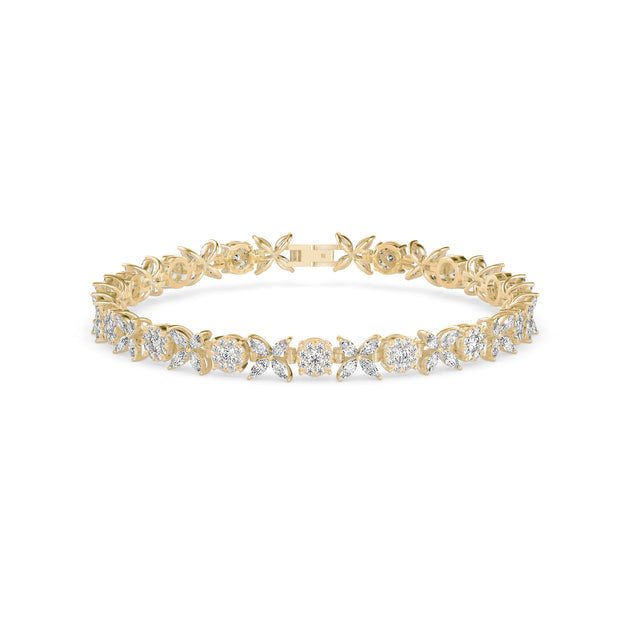 0.26Ct Floral Design Round And Marqusie Lab-Grown Diamond Gold Tennis Bracelet