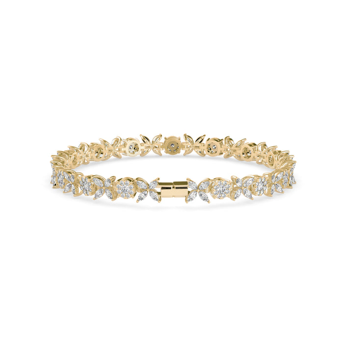 0.26Ct Floral Design Round And Marqusie Lab-Grown Diamond Gold Tennis Bracelet