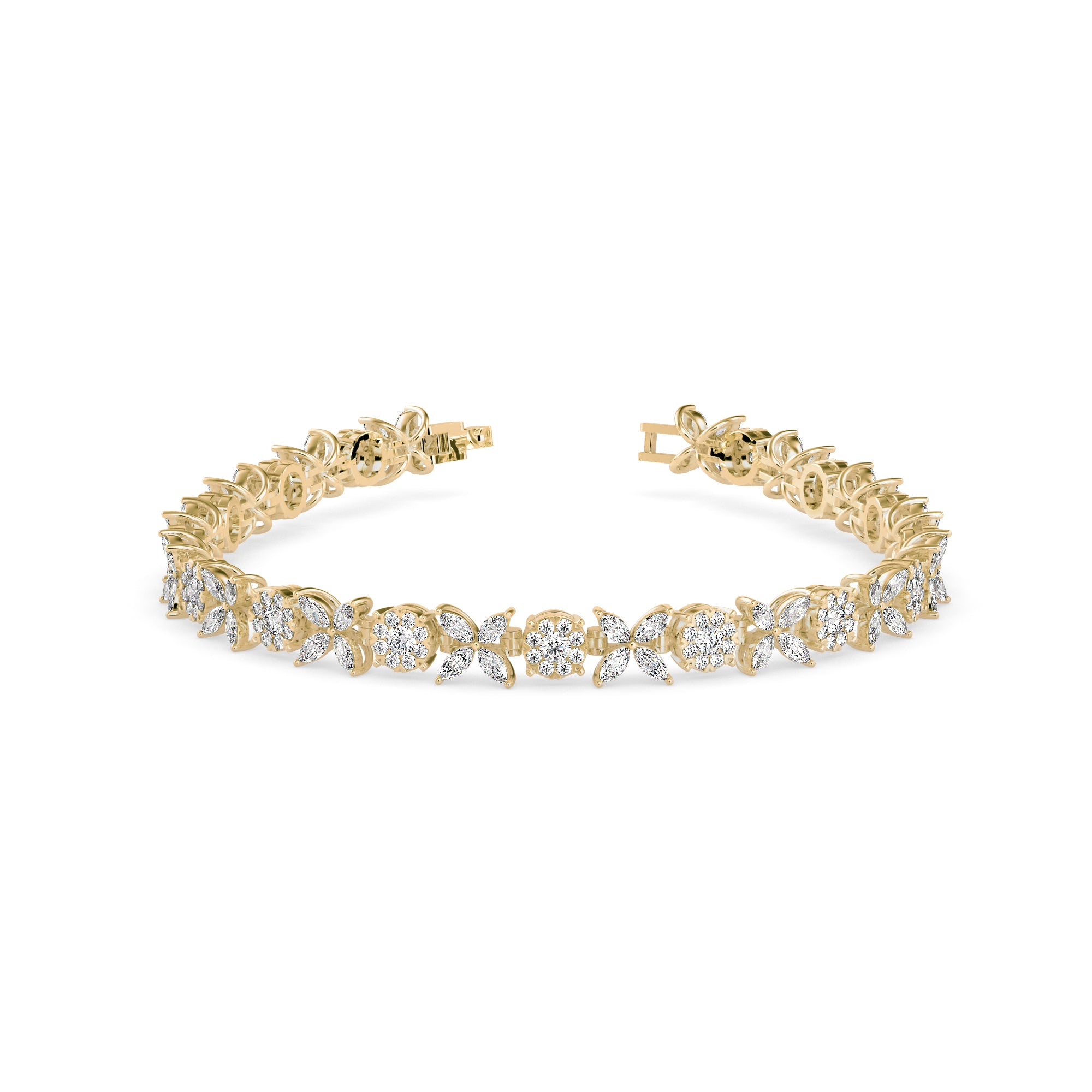 0.26Ct Floral Design Round And Marqusie Lab-Grown Diamond Gold Tennis Bracelet