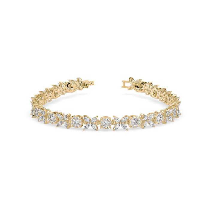 0.26Ct Floral Design Round And Marqusie Lab-Grown Diamond Gold Tennis Bracelet
