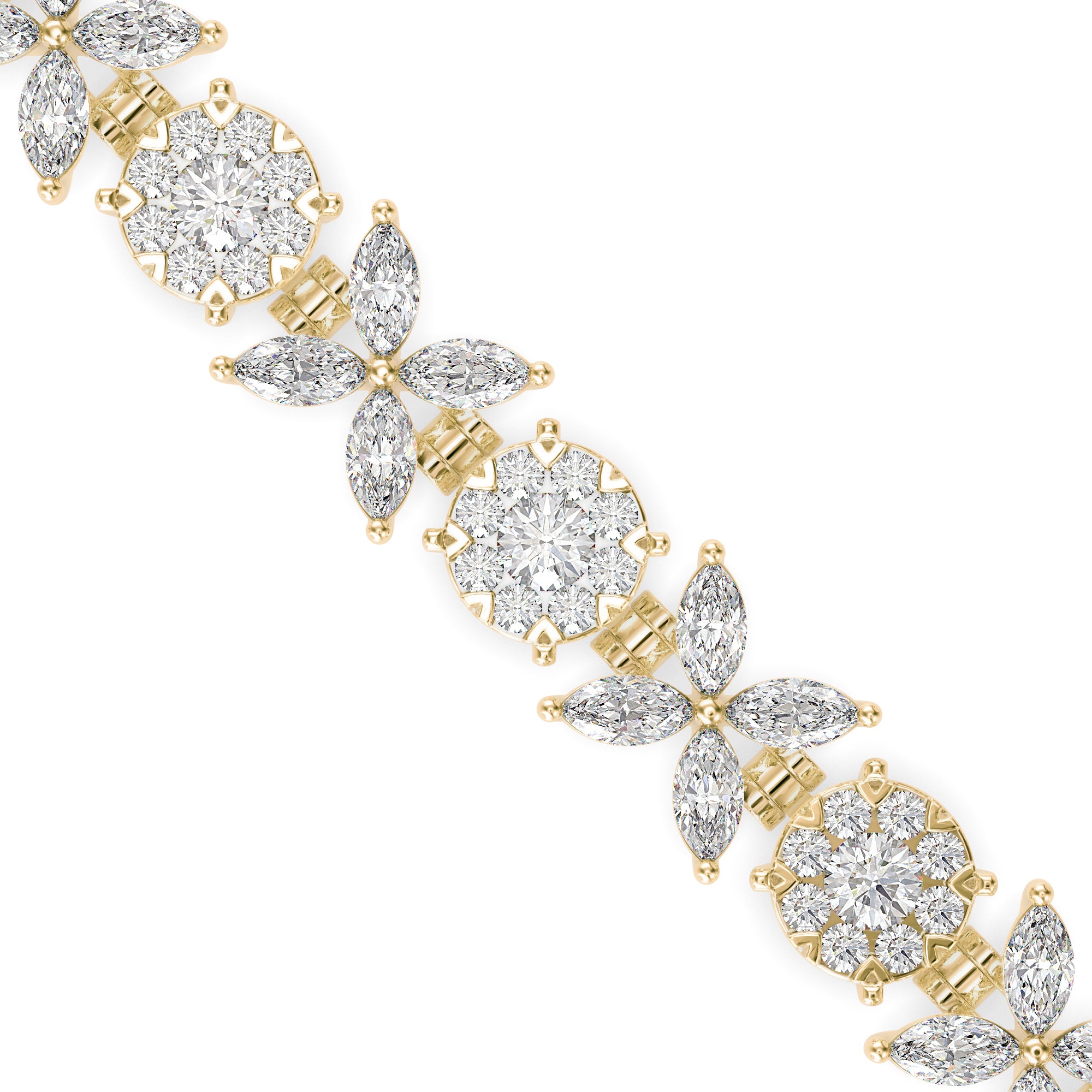 0.26Ct Floral Design Round And Marqusie Lab-Grown Diamond Gold Tennis Bracelet