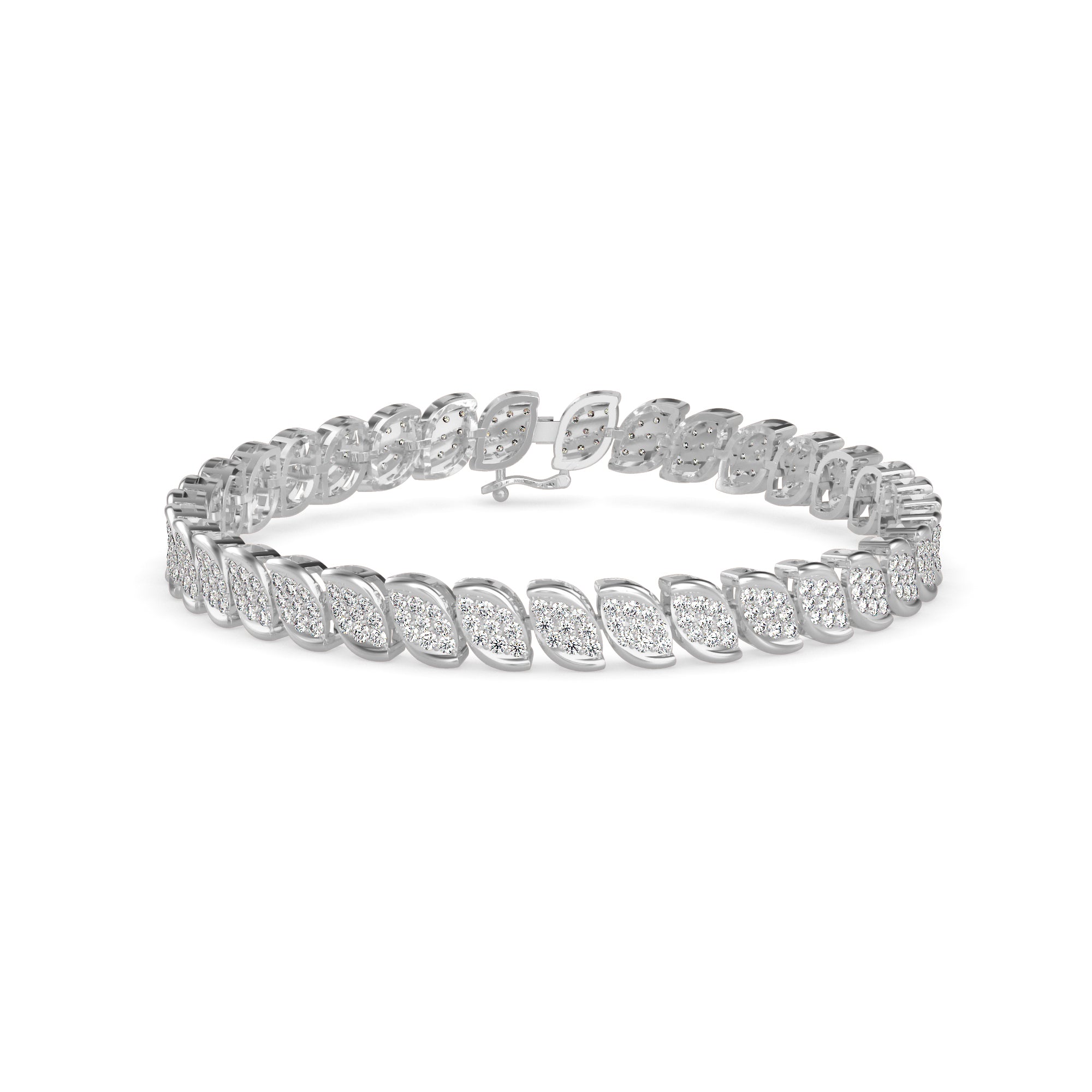 0.07Ct Leaf Motif Cluster Lab-Grown Diamond Gold Tennis Bracelet