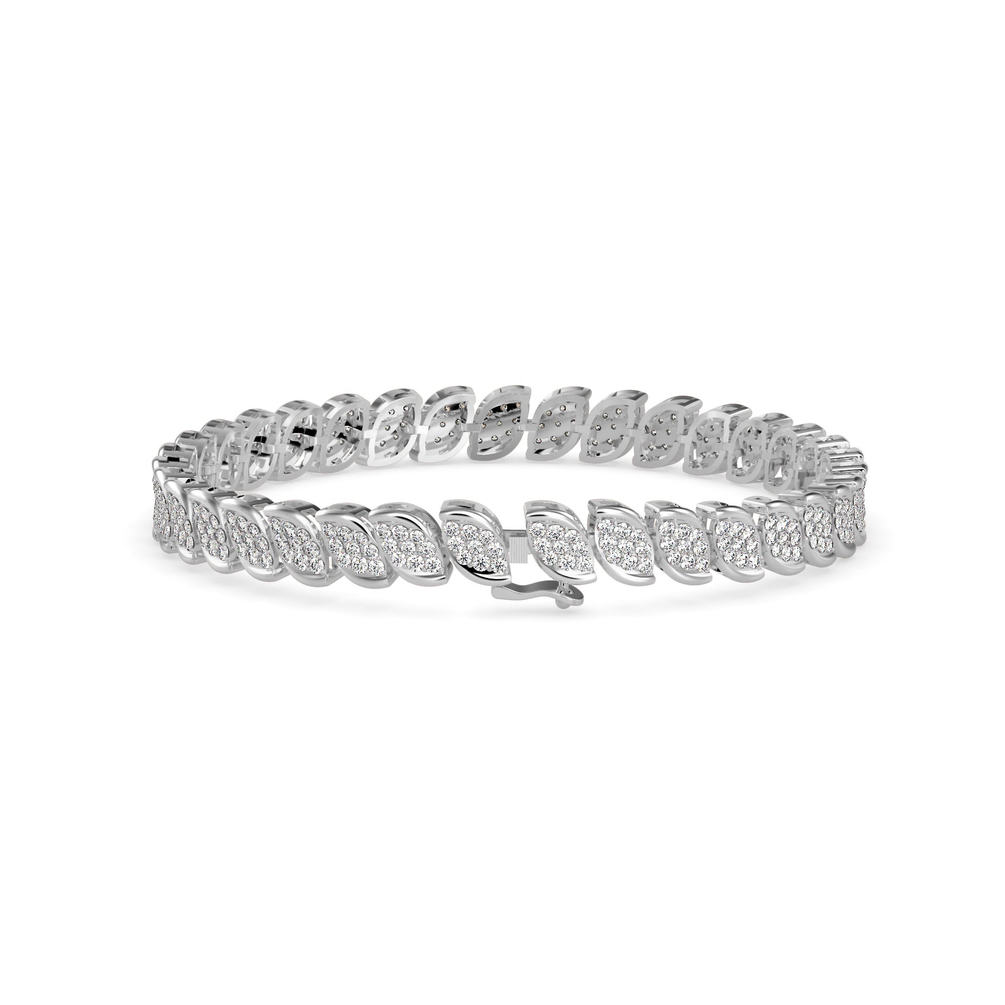 0.07Ct Leaf Motif Cluster Lab-Grown Diamond Gold Tennis Bracelet